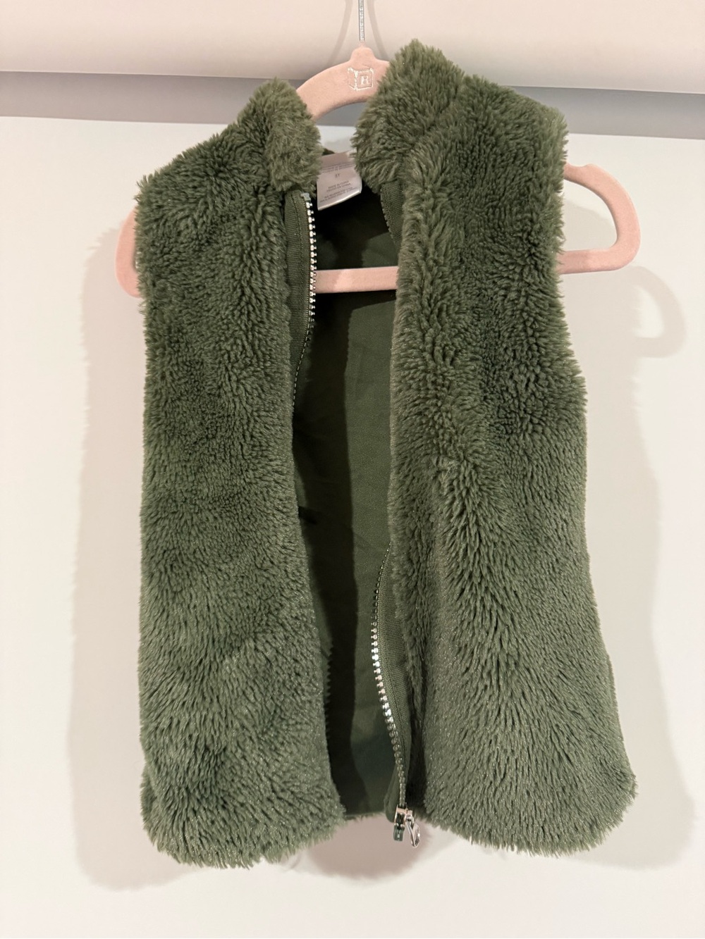 Little Lass Olive Green Faux Fur Hooded Vest
